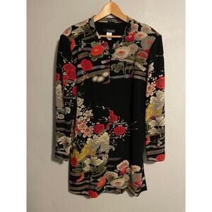 Moonlight Jacket Womens XL Black Floral Asian Print Button Front Kimono Boho